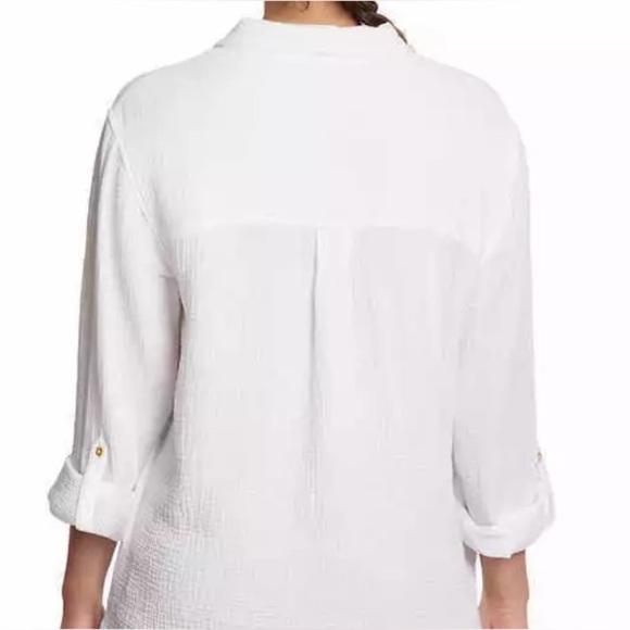 Anne Klein White Cuffed Sleeve Button Down Shirt - Picture 2 of 7